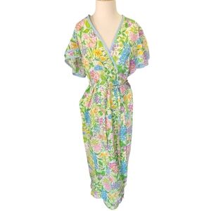 Vintage 40s/50s Floral Cotton Wrap Housedress Side Pocket L